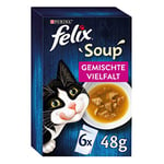 FELIX Soup Lot de 8 Paquets de Soupe pour Chat avec Morceaux délicats (8 x 6 sachets de 48 g)