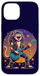 Coque pour iPhone 14 Drôle Chat Rockstar Guitare Joueur Cheveux Métal Glam Rock Band