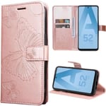 Fodral för Samsung Galaxy A52 4G-5G A52s 5G, rosa lädereffektskydd, magnetisk stängning, fjärilsmönster