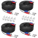 30M BNC Video Power Cable 4 Pack for HD CCTV Camera Security System Black