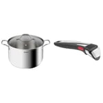 Tefal Intuition XL Grande marmite inox 26 cm / 6.5 L, Induction, Garantie 5 ans & Ingenio Poignée amovible Premium noire, Empilable, Verrouillage sécurité 3 points, Supporte jusqu'à 10 kg