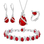 Clearine Parure Bijoux de Mariage Zircone Cubique Collier Boucles d'oreilles Bracelet et Anneau réglable 4PCS Ensemble Rouge Cadeau Femme Fête des Mères d'anniversaire Noël Saint Valentin pour Mariée