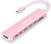 USB C 8 en 1, Adaptateur USB C avec HDMI 4K 60Hz, Port de Données de Type C, PD 100W, Lecteur de Cartes SD/TF, 3 USB 3.0, pour MacBook Pro 2023-2016, Nouveau Mac Air, etc (CE18s, Rose)