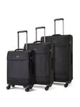 Rock Luggage Paris 8 Wheel Softshell Lightweight 3Pc Suitcase With Lock -Black