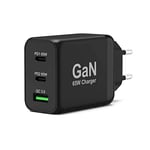 Port Connect Chargeur Mural gan USB-c Power Delivery™ & USB-a Quick Charge 65w avec câble Type c 2 mètres Noir Prise EU