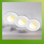 BRILONER - Lot de 3 spots LED encastrables 230V salle de bain Boîtier 50% recyclé, changement de température de couleur, dimmable, IP44, Ra90, LED Spot, plat, 68mm, 90x30mm (DxH), blanc