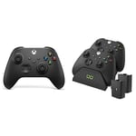 Xbox Manette Noire Sans Fil - Carbon Black+Venom Double station de chargement avec 2 batteries rechargeables - Noir Series X & S One