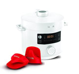 Tefal Turbo Cuisine. 4.8L Electric Pressure Cooker with mitts, 10 Programmes inc. stew, steam, bake, slow cooker, Rice cooker, 4.8L, 1000 W, Plastic, White, CY756140