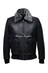 Fur Collar Mens Jacket Jet Fighter Bomber Air Force Pilot Leather Top Gun Black