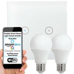 WiFi Light Switch & Bulb 2x 10W E27 Warm White Lamp & Double Wireless Wall Plate