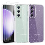 YIRSUR Glitter Clear Case Compatible with Samsung Galaxy S23 FE 6.4" (2023) with 2 Pack Screen Protector, Soft TPU Bumper Anti-Scratch Shockproof Transparent Sparkly for Samsung Galaxy S23 FE