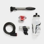 BICYCLE STARTER PACK 6 PIECE LIGHTS PUMP LOCK AND WATER BOTTLE WITH CAGE