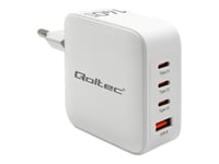 Qoltec - Strömadapter - Gan, 5-20V, 2.5-5A - 140 Watt - 5 A - Pd, Quick Charge 3.0 - 4 Utdatakontakter (3 X Usb-C (Pd), Usb) - Vit