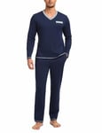 Nieery Pyjama Homme Hiver Chaud Coton vêtements de Nuit pour Hommes Ensembles de Pyjama d'hiver à Manches Longues col en V Coupe Droite Pyjama Long