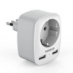 TESSAN Adaptateur Prise Italie France, Adaptateur de Voyage Italienne avec 2 USB, Adaptateur Prise France vers Italie pour Italie, Chili, Uruguay, Saint Marin, Éthiopie, Libye, Adaptateur Type L