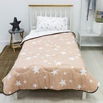 Rest Easy Single Coverless Duvet Bedding | Care Free Reversible Coverless Quilt & Pillowcase | Washable Duvet | Perfect For Travelling & Sleepovers, 4.5 Tog Pink Stars Design