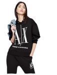 Armani Exchange Women's Icon Project Hoodie, Embroidered Logo Hooded Sweatshirt, Black, S