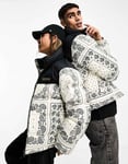 Napapijri Unisex puffer jacket in white paisley bandana print - Size Large