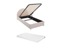 Lit coffre 90 x 190 cm - Tissu bouclette - Crème + Matelas - LIRIMO