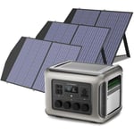 R2500 centrale électrique Générateur solaire 2016 Wh ,4 sorties ca de 2500 w, station d'alimentation portable avec 3 panneaux solaires 100 w pour