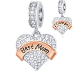 I Love You Best Mum Heart Pendant Charms, fits Pandora First Mother's Day Bracelet Necklace, 925 Sterling Silver Super Mama Dangle CZ Beads, Gift for Mummy/Mom/Navy Army Mum