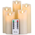 Bougies à LED de Da by, Ensemble de 5 Bougies décoratives (14 cm, 15 cm, 16 cm, 18 cm, 20 cm), Bougie sans Flamme de avec télécommande à 10 Touches.Flamme LED Clignotante, Faite de Vraie Cire