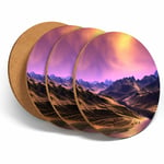 4 Set - Mountain Alien Planet Coasters - Kitchen Drinks Coaster Fun Gift #12399