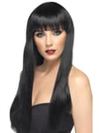 Deluxe Long Black Wig Fringed Wig Morticia Vampiress Immortal Soul Fancy Dress