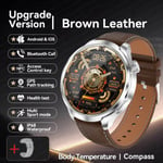 2024 Uutta Huawei Outdoor Sports Smart Watch Miesten Amoled-Näyttö Nfc Gps-Kompassi Syke Vesitiivis Bluetooth Call Smartwatch_Brown Leather_1.85 HD Large Screen