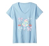 Womens The Smurfs Smurfette Bow Beauty Coquette Retro Chest Logo V-Neck T-Shirt