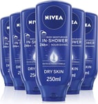 NIVEA In-Shower Body Moisturiser Pack of 6 | Nourishing 250ml - Dry Skin Care