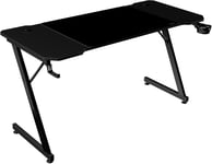 MGD-X140, Bureau Gaming Ergonomique, Surface en Fibre de Carbone, Structure Métallique, Tapis de Souris XXL, Supports Casque et Boissons, Gestion des Câbles, Bureau Gaming 140x60cm, Noir.[V321]