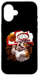 Coque pour iPhone 16 Bulldog anglais jouant au basket-ball drôle chien basket-ball