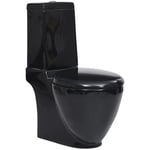 Maisonchic - Toilette wc à poser Pack wc complet en céramique Ronde Écoulement d'eau au fond Noir 48478