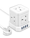 tuare Cube Extension Lead with 4 USB Slots, Extension Cable 2M with 5 AC Ports, Extension Cord Surge Protected 13A 3250W, Multi 9-in-1 Power Extension Cube for PC/Phone/Laptop/Speaker/TV, White