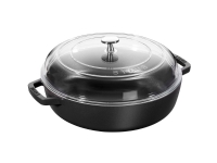 Staub Cast Iron Frying Pan with Two Handles and Lid - 28 cm, Black