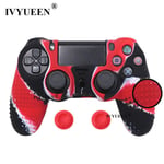 Punainen Camo-19 Colors liukastumista estävä silikoninen suojakuori Sony PlayStation Dualshock 4 PS4 DS4 Pro Slim -ohjaimelle ja Stick Gripille