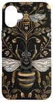 Coque pour iPhone 16 Plus Beau motif abeilles et fleurs noires