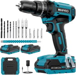 MHPRO Cordless Drill Set 21V, Cordless Hammer Drill with 2 Batteries 2000mAh, 2