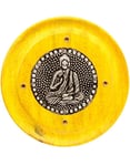 Gul Rund Røkelsesholder i Mango-Tre med Buddha Motiv 9,5 cm