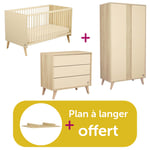 Sauthon Chambre Trio Mélinée : Lit Little big bed Mélinée, Commode 3 tiroirs Armoire 2 portes Plan à langer offert