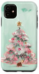 iPhone 11 Aesthetic Pink Christmas Tree Watercolor Holiday Xmas Mint Case