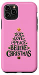 iPhone 11 Pro Cute Green JOY LOVE PEACE BELIEVE CHRISTMAS Tree Girls Pink Case