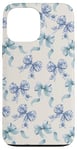 Coque pour iPhone 13 Pro Max Charmant ruban en toile bleue et blanche avec nœuds en forme de fleur