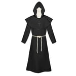 Halloween kostym medeltida munk dräkt munk dräkt trollkarl kostym präst cosplay kostym sjal cos komplett set black M