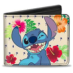 Buckle-Down mens Stitch Winking Pose + Ohana Means Family/Tropical Icons Bi Fold Wallet, Multicolor, Default Size UK