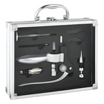 Avilia Kit Vin Sommelier 6 Pièces - Tire-Bouchon Acier Inoxydable, Thermomètre, Bouchons - Valise Aluminium - Set Accessoires Vin Professionnel - 27,50 x 21,5 x 7 cm