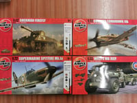 Airfix Model Kits X4 Jeep Tank Spitfire Tommahawk With Brush & Paints 1:72