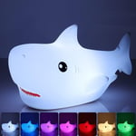 Shark Night Light Kids, 7 väriä vaihtava LED kannettava kosketusvauvan lamppu, USB ladattava silikoni Animal Night Light lapsille päiväkoti taapero (Shark)