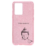 Coque Iphone 12 PRO MAX paillettes rose bouddha noir personnalisee